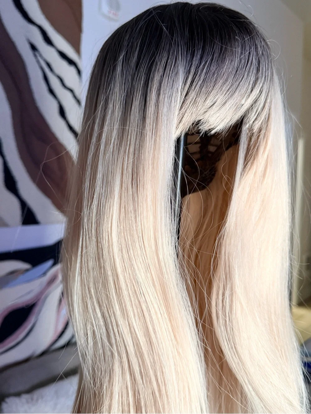 Blonde Ombre Long Straight Wig with Bangs - Neutral Roots